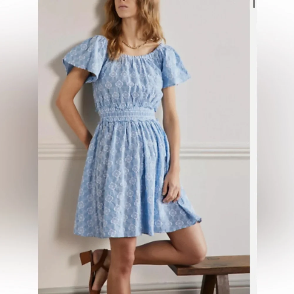 boden light blue dress Boden Light Blue Floral Embroidered Scoop Neck Dress